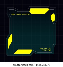 Creative HUD futuristic square frame, virtual Hi-tech display, screen, element for user interface (ui) and control panel design vector template with Yellow theme color