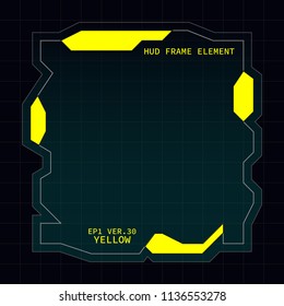 Creative HUD futuristic square frame, virtual Hi-tech display, screen, element for user interface (ui) and control panel design vector template with Yellow theme color