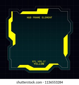 Creative HUD futuristic square frame, virtual Hi-tech display, screen, element for user interface (ui) and control panel design vector template with Yellow theme color