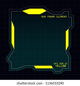 Creative HUD futuristic square frame, virtual Hi-tech display, screen, element for user interface (ui) and control panel design vector template with Yellow theme color