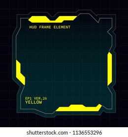 Creative HUD futuristic square frame, virtual Hi-tech display, screen, element for user interface (ui) and control panel design vector template with Yellow theme color