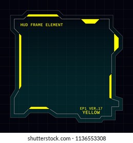 Creative HUD futuristic square frame, virtual Hi-tech display, screen, element for user interface (ui) and control panel design vector template with Yellow theme color