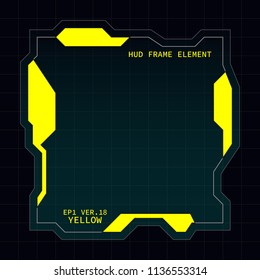 Creative HUD futuristic square frame, virtual Hi-tech display, screen, element for user interface (ui) and control panel design vector template with Yellow theme color