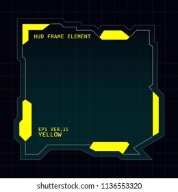 Creative HUD futuristic square frame, virtual Hi-tech display, screen, element for user interface (ui) and control panel design vector template with Yellow theme color
