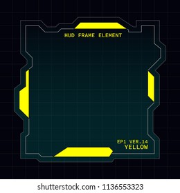 Creative HUD futuristic square frame, virtual Hi-tech display, screen, element for user interface (ui) and control panel design vector template with Yellow theme color