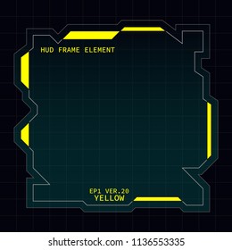 Creative HUD futuristic square frame, virtual Hi-tech display, screen, element for user interface (ui) and control panel design vector template with Yellow theme color