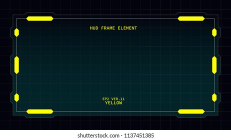 Creative HUD futuristic square frame, virtual Hi-tech display, screen, element for user interface (ui) and control panel design vector template with Yellow theme color