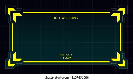 Creative HUD futuristic square frame, virtual Hi-tech display, screen, element for user interface (ui) and control panel design vector template with Yellow theme color