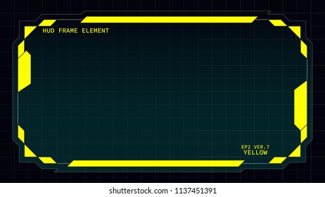 Creative HUD futuristic square frame, virtual Hi-tech display, screen, element for user interface (ui) and control panel design vector template with Yellow theme color