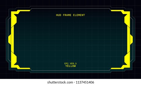 Creative HUD futuristic square frame, virtual Hi-tech display, screen, element for user interface (ui) and control panel design vector template with Yellow theme color