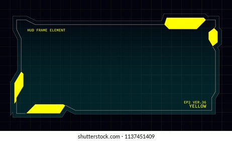Creative HUD futuristic square frame, virtual Hi-tech display, screen, element for user interface (ui) and control panel design vector template with Yellow theme color