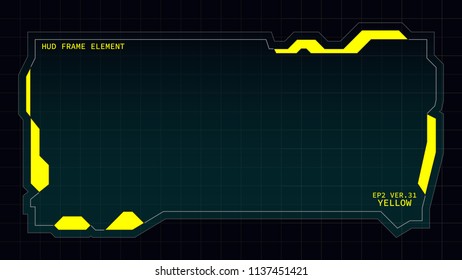 Creative HUD futuristic square frame, virtual Hi-tech display, screen, element for user interface (ui) and control panel design vector template with Yellow theme color