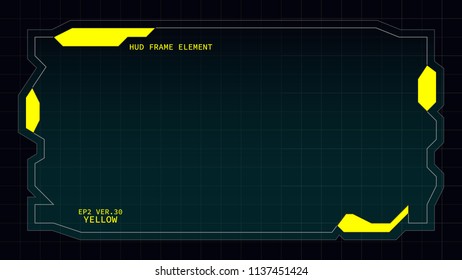 Creative HUD futuristic square frame, virtual Hi-tech display, screen, element for user interface (ui) and control panel design vector template with Yellow theme color