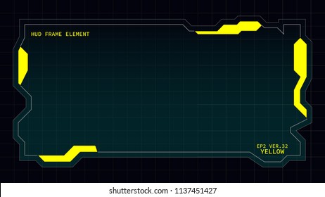 Creative HUD futuristic square frame, virtual Hi-tech display, screen, element for user interface (ui) and control panel design vector template with Yellow theme color