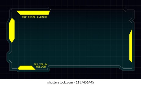 Creative HUD futuristic square frame, virtual Hi-tech display, screen, element for user interface (ui) and control panel design vector template with Yellow theme color