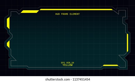 Creative HUD futuristic square frame, virtual Hi-tech display, screen, element for user interface (ui) and control panel design vector template with Yellow theme color