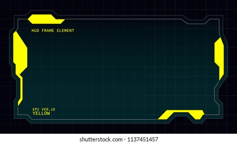 Creative HUD futuristic square frame, virtual Hi-tech display, screen, element for user interface (ui) and control panel design vector template with Yellow theme color