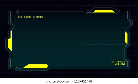 Creative HUD futuristic square frame, virtual Hi-tech display, screen, element for user interface (ui) and control panel design vector template with Yellow theme color