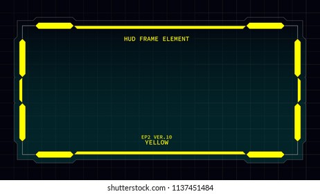 Creative HUD futuristic square frame, virtual Hi-tech display, screen, element for user interface (ui) and control panel design vector template with Yellow theme color