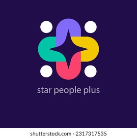 Creative human and asterisk inside plus logo. Unique color transitions. Unique health goal, teamwork logo template. vector