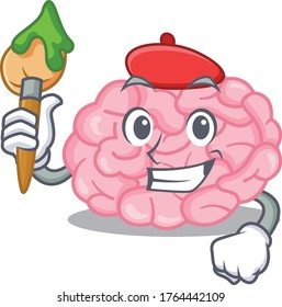A creative human brain artist mascot design style paint with a brush