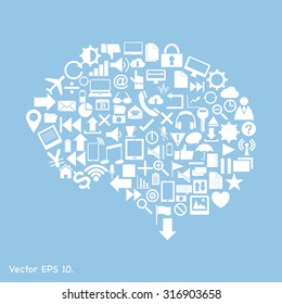 Creative human brain with Creative business, technology and strategy planning web icons Idea, Vector Illustration EPS 10.