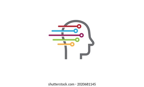 creative human brain colorful wires technology logo vector logo symbol