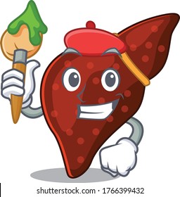 A creative human cirrhosis liver artist mascot design style paint with a brush