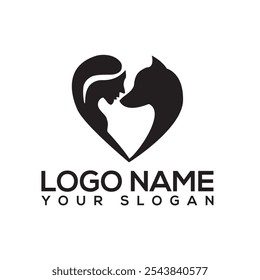 Creative human and dog animal charity logo with love. Pet lover. People, Cat and Dog.Pet care logo