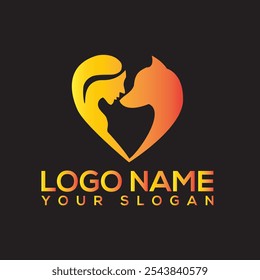 Creative human and dog animal charity logo with love. Pet lover. People, Cat and Dog.Pet care logo