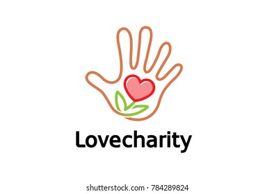 Creative Human Hand Love Flower Logo Design Symbol Illustration