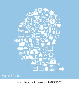 Creative human head with Creative business, technology and strategy planning web icons Idea, Vector Illustration EPS 10.