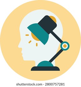 Creative human head silhouette with a desk lamp icon representing bright ideas and innovation