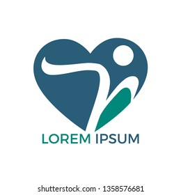 Creative human heart vector logo design. Human character with heart symbol vector logo template. 