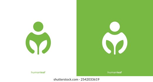 Creative Human Leaf Logo. People, Person and Shilouette Leaf with Minimalist Style. People Tree Logo, Icon, Symbol, Vector, Design Inspiration.