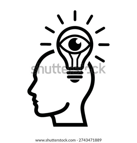 Creative human silhouette profile radiates innovative brilliance with glowing lightbulb replacing head symbolizing genius and breakthrough ideas in modern design