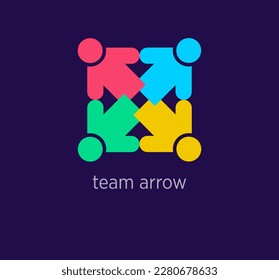 Creative human to team arrow logo design. Modern design color. Common area human logo template. vector.