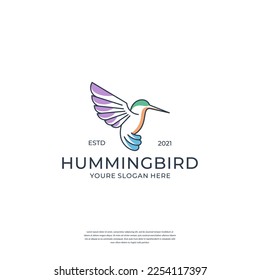 Creative hummingbird with line art style logo design template