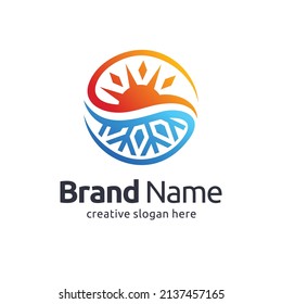 Creative hvac logo template with sun and snowflake concept