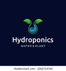 creative hydroponic water and plant leaf logo