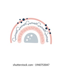 Creative hygge baby vector rainbow Summer. Scandinavian style isolated on white background. Childish print for apparel, poster, nursery decoration illustration.