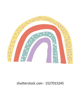 Creative hygge vector rainbow. Scandinavian style isolated on white background. Childish print for apparel, poster, nursery decoration illustration