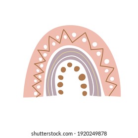 Creative hygge vector rainbow. Scandinavian style isolated on white background. Childish print for apparel, poster, nursery decoration illustration.