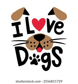 Creative "I Love Dogs" Design with Dog Illustration.