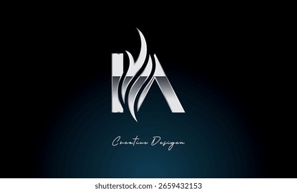 Creative IA Letter Flame Logo Bold Monograma metálico con símbolo de fuego para Premium Chrome Branding e identidad visual