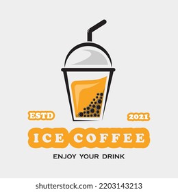 creative ice coffee drink and coffee milk logo vector illustration design