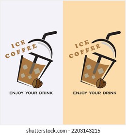 creative ice coffee drink and coffee milk logo vector illustration design