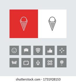 Creative ice cream cone  Line Icon with Bonus Icons. 