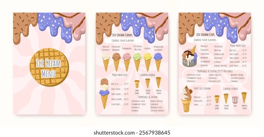 Creative Ice Cream Menu. Perfect for Cafes. Vector illustration.