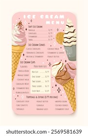 Creative Ice Cream Menu. Perfect for Cafes. Vector illustration.